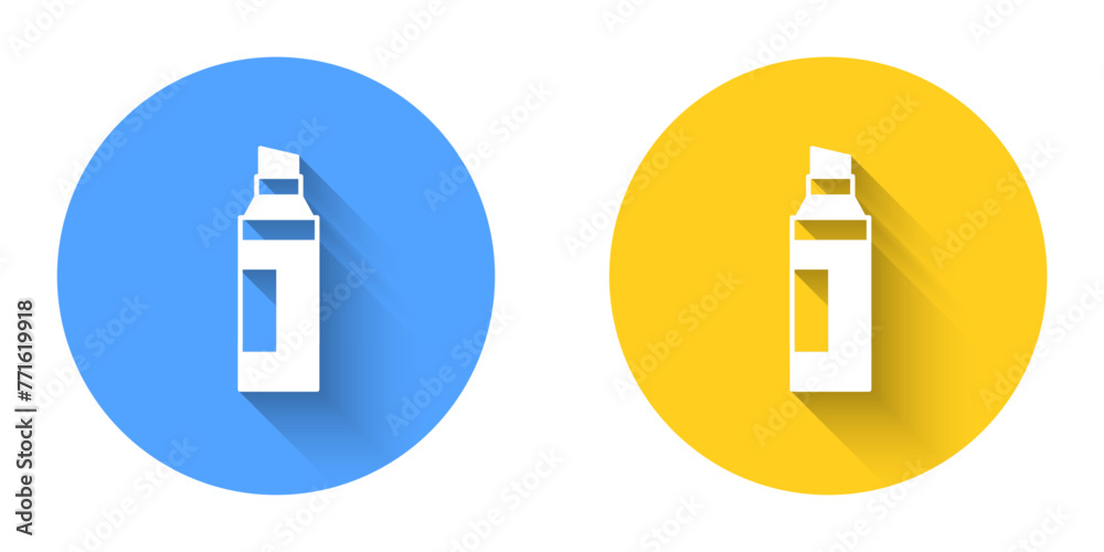 White Marker pen icon isolated with long shadow background. Circle button. Vector White Marker pen icon isolated with long shadow background. Circle button. Vector