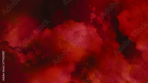abstract red watercolor background. Black blood red fiery sky with clouds. Red smoke fog on black background for advertising and wallpaper.