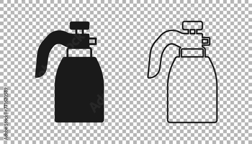 Black Garden sprayer for water, fertilizer, chemicals icon isolated on transparent background. Vector