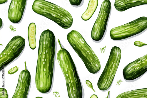 Cucumbers seamless pattern, isolate on white background