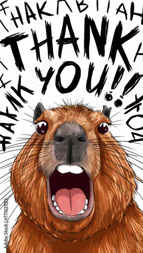 Whimsical Beaver Thank You Illustration. Funny cartoon meme prank hand drawing for print, web and gift cards.