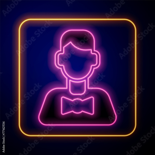 Glowing neon Casino dealer icon isolated on black background. Casino croupier. Vector