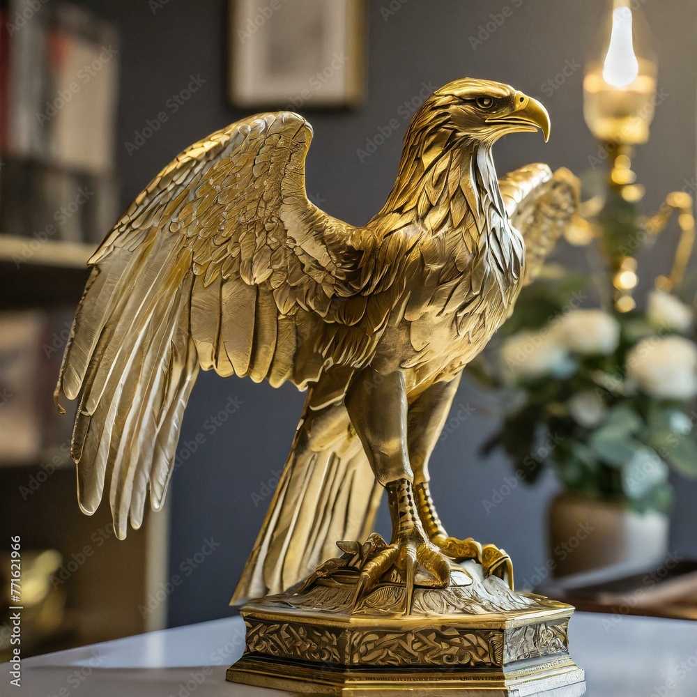 golden eagle statue.an impressive gold eagle figurine to adorn a living