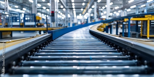 Empty conveyor system in a factory symbolizing readiness for automotive production. Concept Factory Floor, Conveyor System, Automotive Production, Readiness, Manufacturing © Anastasiia