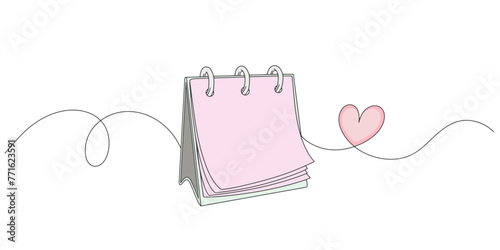 Loose leaf calendar in line art style drawing. Symbol of memorable date and event day in simple linear style. Time planer concept. Doodle contour vector illustration