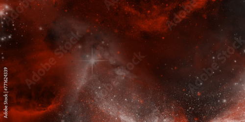 Burning forge of stars nebula. dark red nebula sparkle red star universe in outer space horizontal galaxy on space. Beautiful colored galaxy. Infinite starfield nebulae and gas congestion of space. 