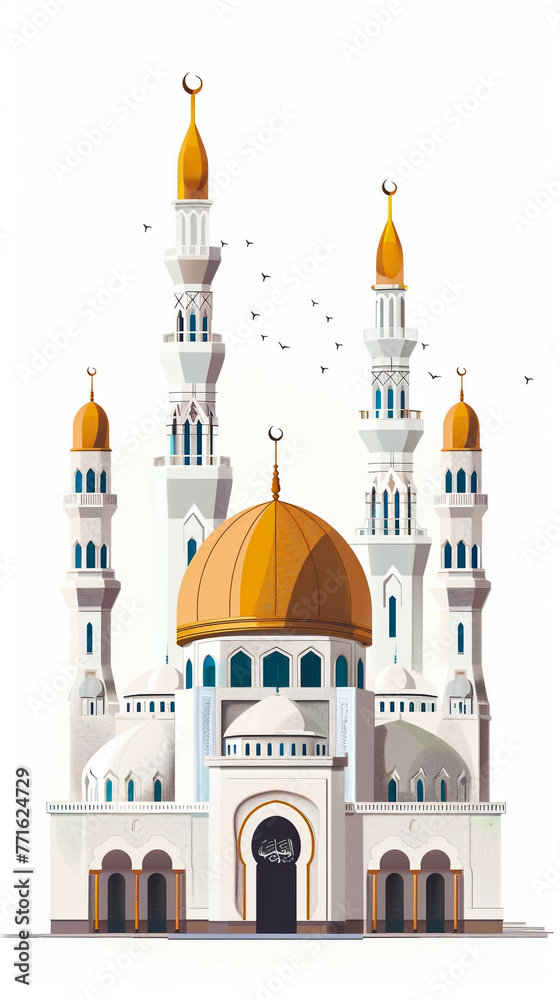religious blue color eid background design with mosque.