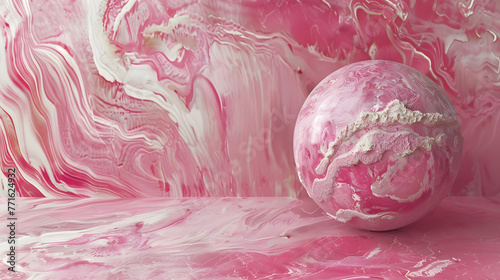 Rosa Marmor Hintergrund mit pinken und weißen Akzenten, Heller Moderner Hintergrund, Marmor Steinplatte, Rosa Marmor, Luxuriöser Marmor, Moderner Marmor mit bunten Akzent, Marmor Kugel