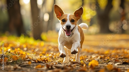 Small Brown and White Dog Running Through Forest