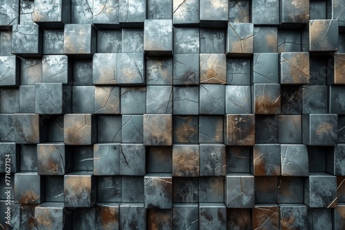 Weathered stone tiles with distinguishing blue patina, evoking age and the passage of time photo
