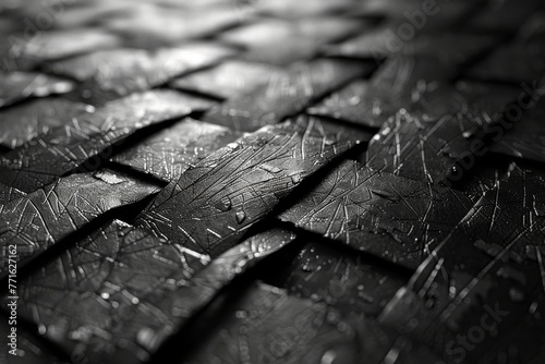 High-definition image of a black tire with a close-up on the detailed tread pattern and texture photo