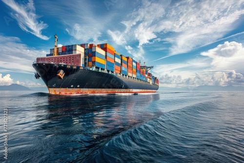 cargo ship carrying containers at sea