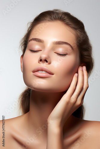 Portrait of beautiful young woman with clean fresh skin. Girl with closed eyes.
