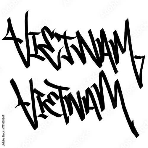 VIETNAM letter the country name on the world digital illustration graffiti handstyle signature symbol tags painting with black and white color photo