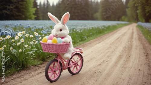 Easter Bunny's Ride: Bicycle Basket Laden with Eggs for Village