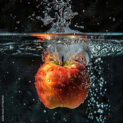 ripe Apple with water droplets