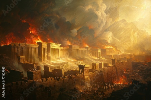 Destruction of the city of Jericho victory of God and the people of Israel, Generative AI photo