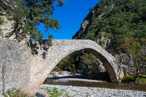 View of the historic stone bridge of Viniani at Agrafa mountains in central Greece