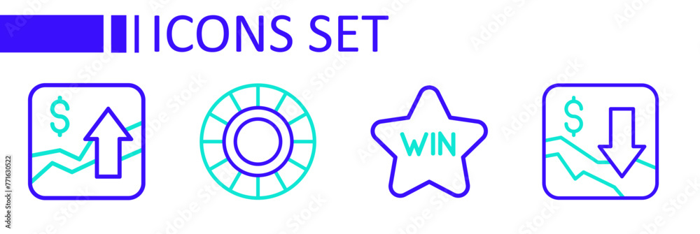 Set line Financial growth decrease, Casino win, chips and increase icon. Vector Set line Financial growth decrease, Casino win, chips and increase icon. Vector