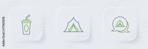 Set line Circus tent, and Paper glass with water icon. Vector