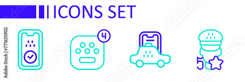 Set line Taxi service rating, mobile app, and icon. Vector