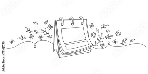 Loose leaf calendar line art stylr hand drawing. line art of calendar, memorable date, countdown, holiday, weekday and weekend.