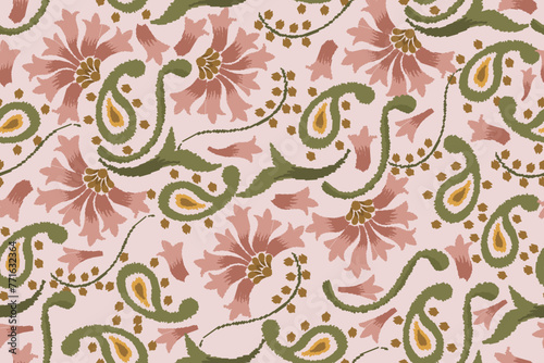 Seamless paisley embroidered floral motif in vector, for design, fabric, wrapping, digital motif, background, wallpaper, print, clothing, etc.