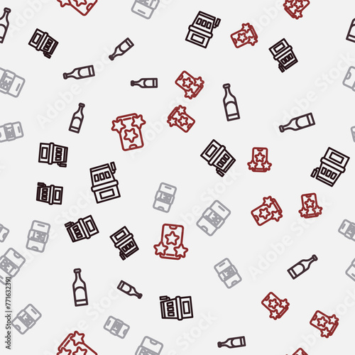 Set line Slot machine, Bottle of wine, Online sports betting and on seamless pattern. Vector