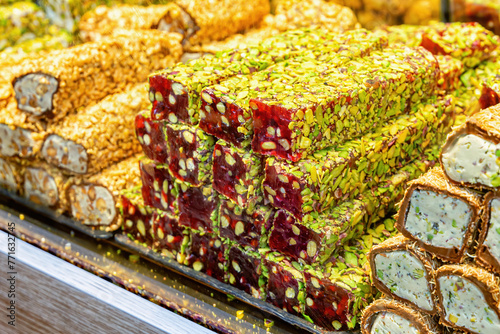 A view of Turkish delights at one of the markets in Istanbul, Turkey.