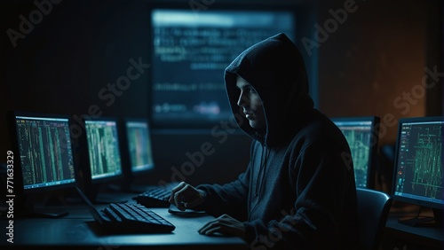 Rogue Cyber Operative: Hooded Hacker Infiltrates Data Servers