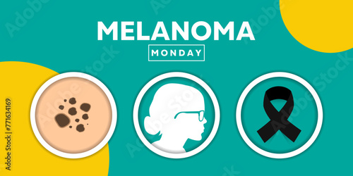 Melanoma Monday. Skin, human and ribbon. Great for cards, banners, posters, social media and more. Green background.
