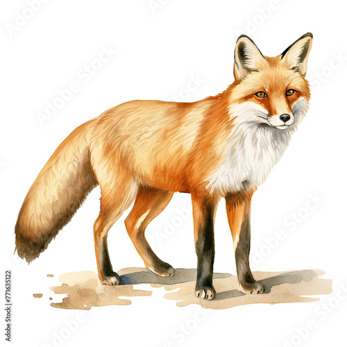 AI-generated watercolor cute fox clip art illustration. Isolated elements on a white background.