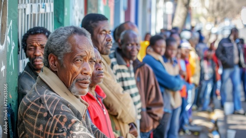 Queue for a soup kitchen, dignity and desperation, humanitys bond