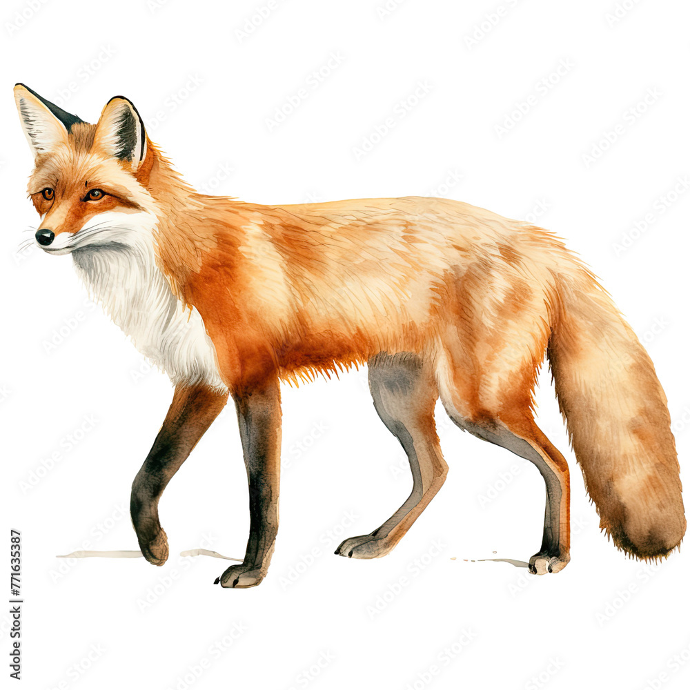 Fototapeta premium AI-generated watercolor cute fox clip art illustration. Isolated elements on a white background.