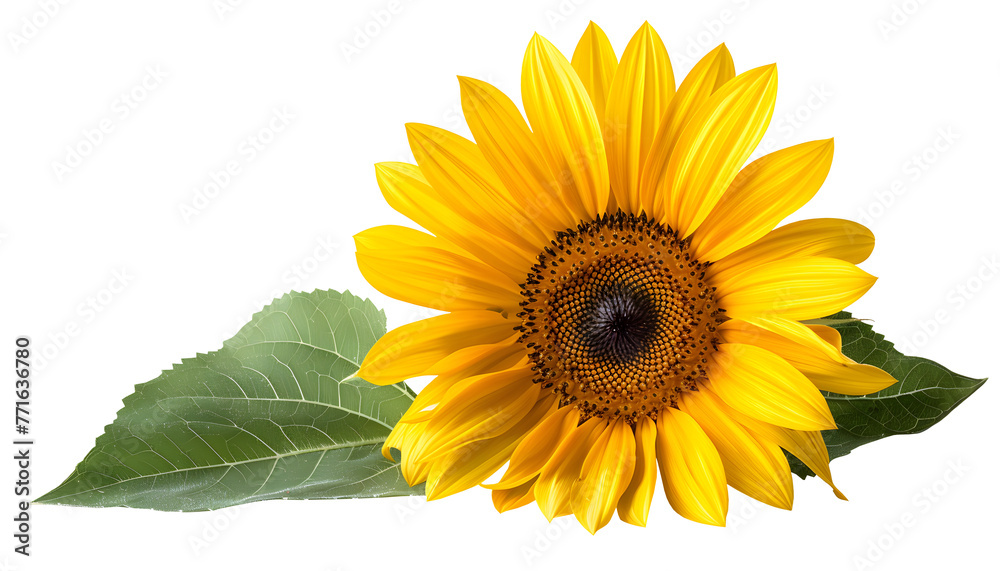Fototapeta premium Sunflower with leaf isolated on white background