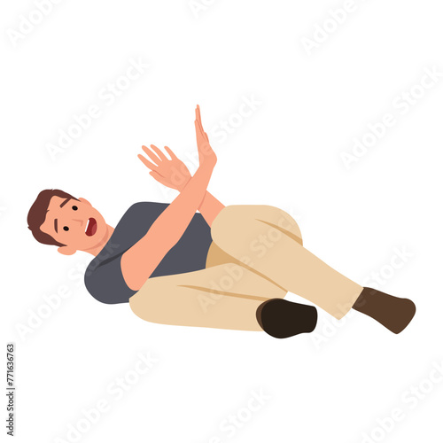 Fall business man dodge something afraid. Flat vector illustration isolated on white background