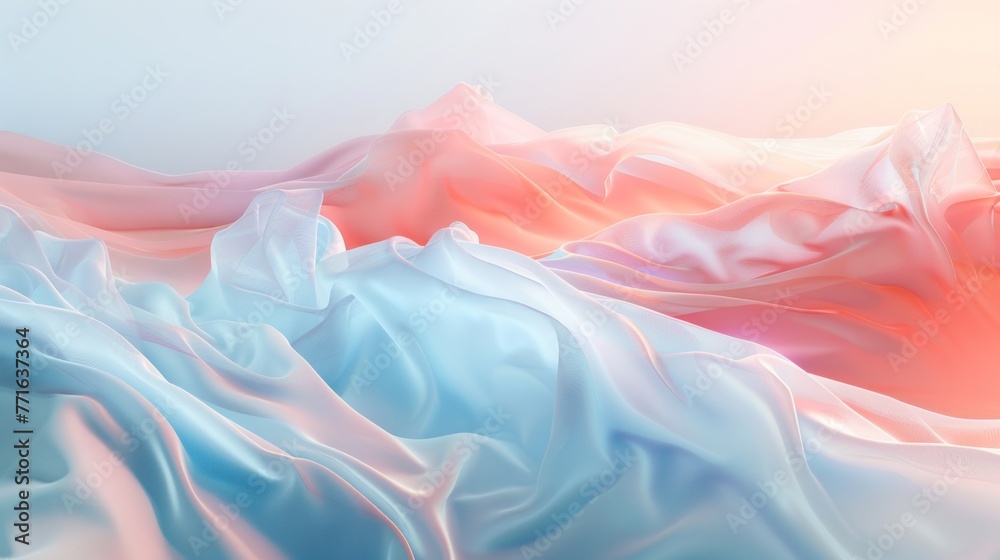 Obraz premium Soft fabric waves in pastel blue and pink hues, creating a tranquil and delicate abstract texture background.