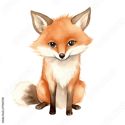 AI-generated watercolor Fox clip art illustration. Isolated elements on a white background.