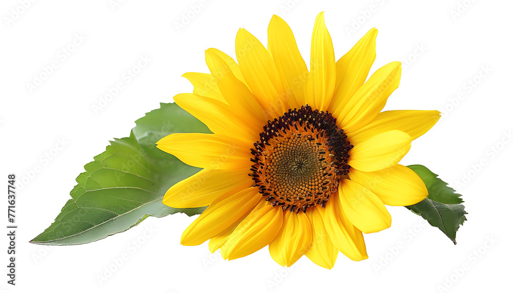 Fototapeta premium Sunflower with leaf isolated on white background
