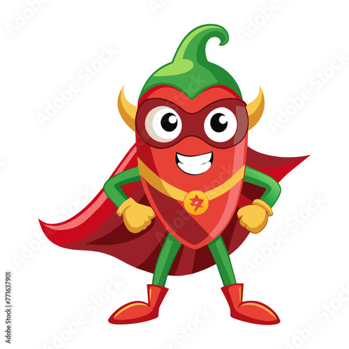 Cartoon funny vegetable character is a superhero made of pepper. A fresh and strong vegetable defender or warrior. A funny superhero mascot made of sweet pepper.