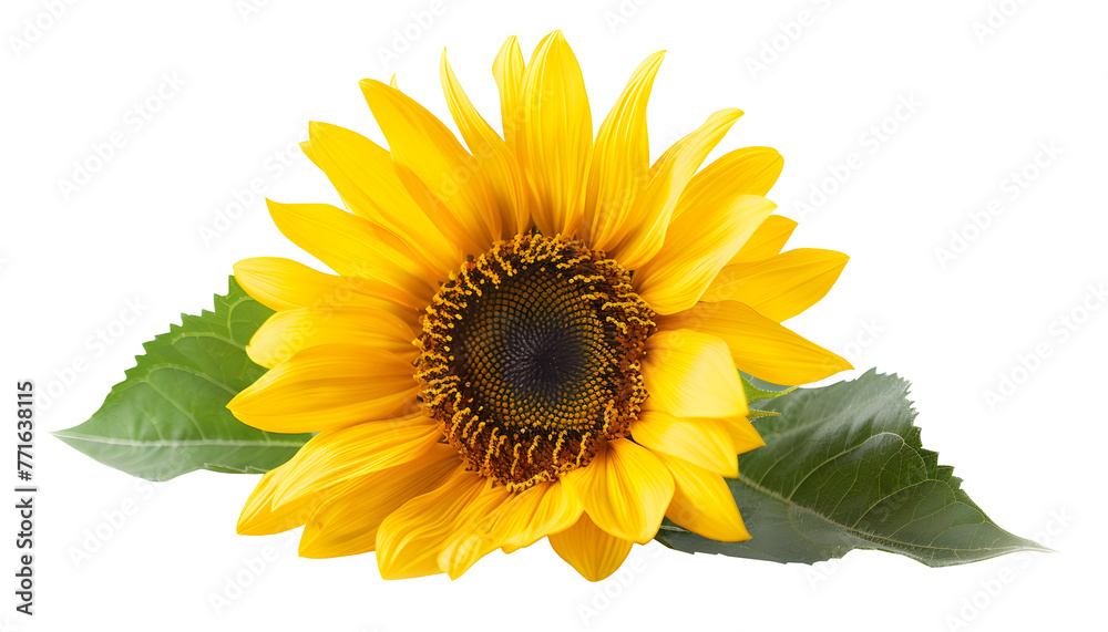 Fototapeta premium Sunflower with leaf isolated on white background