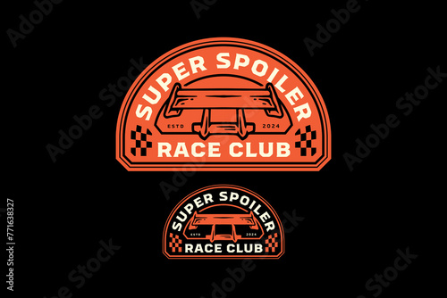 spoiler car custom retro badge logo design template for automotive service, garage and sport