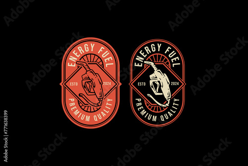 Refuel gun nozzle badge logo design template for car wash service and workshop