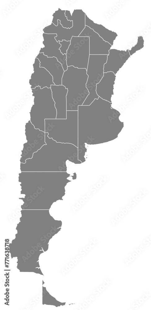 Fototapeta premium Outline of the map of Argentina with regions