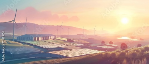 Renewable energy farm stretching across landscapes harnessing wind sun and water powering a clean future photo