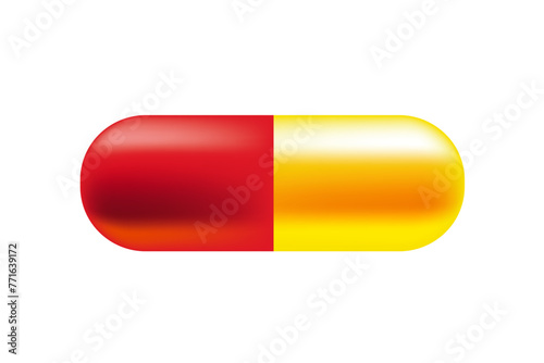 medicine capsule yellow red colour on the white background, vector