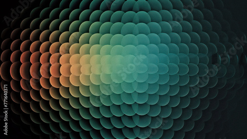 Abstract Circular Pattern of soft colors on dark background, subtle grain and gradient effect, cyan, orange, yellow, black, desktop background, poster