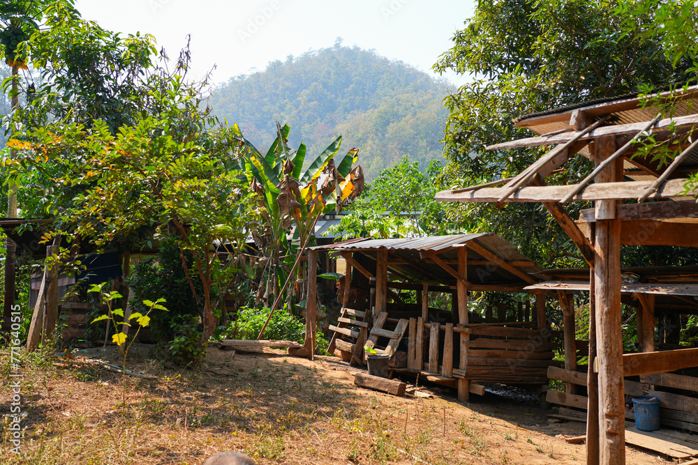 Homes of Kayan refugees in the Huay Pu Keng long-neck ethnic village in the Mae Hong Son province in the northwest of Thailand, close to the Burma border Homes of Kayan refugees in the Huay Pu Keng long-neck ethnic village in the Mae Hong Son province in the northwest of Thailand, close to the Burma border