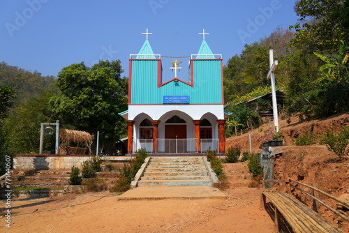 Catholic church of the Huay Pu Keng long-neck Kayan village in the Mae Hong Son province in the northwest of Thailand, close to the Burma border photo