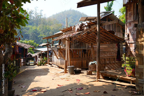 Homes of Kayan refugees in the Huay Pu Keng long-neck ethnic village in the Mae Hong Son province in the northwest of Thailand, close to the Burma border photo